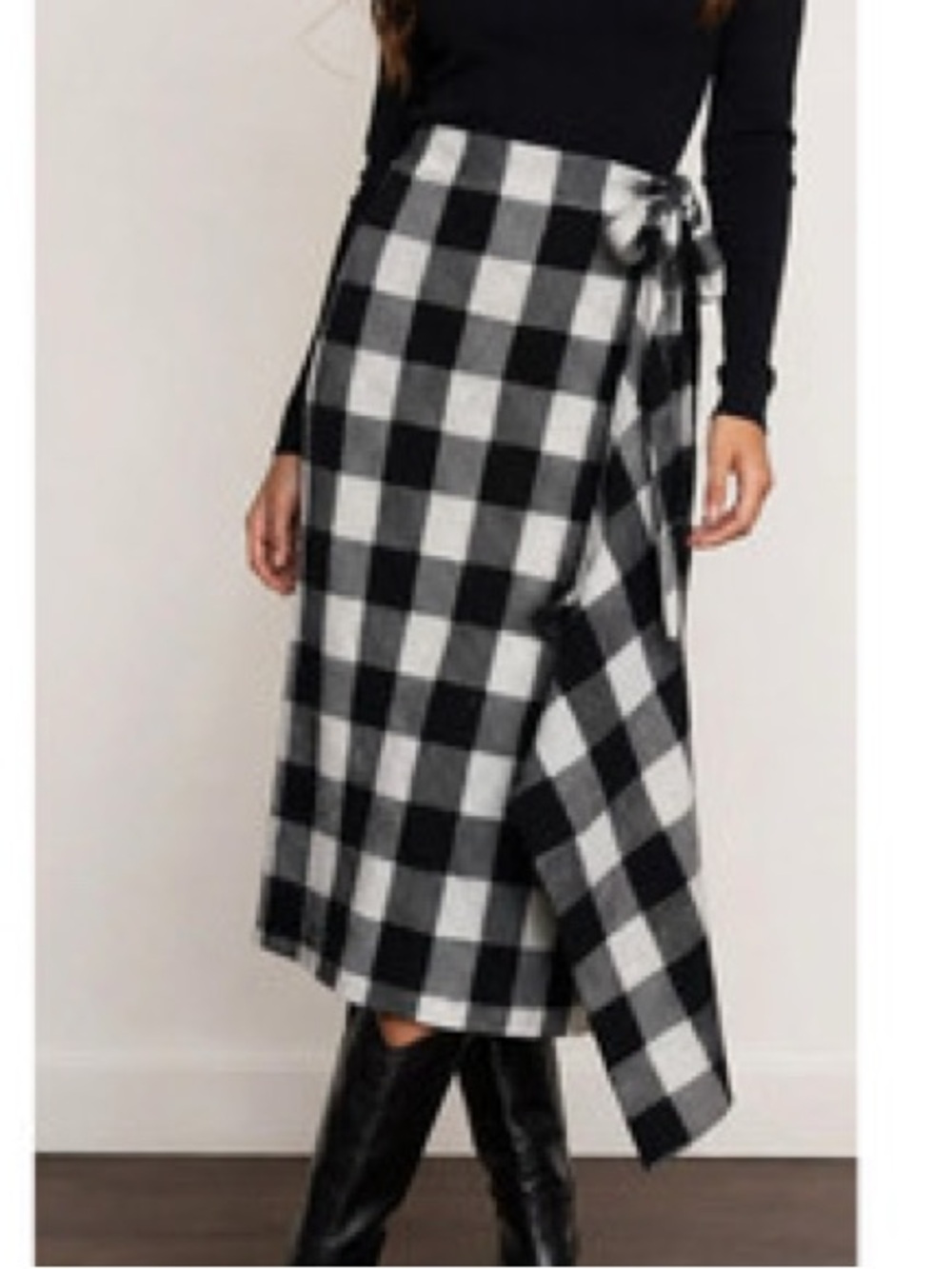 NWT Pomander Place Tuckernuck buffalo check midi skirt black white small
